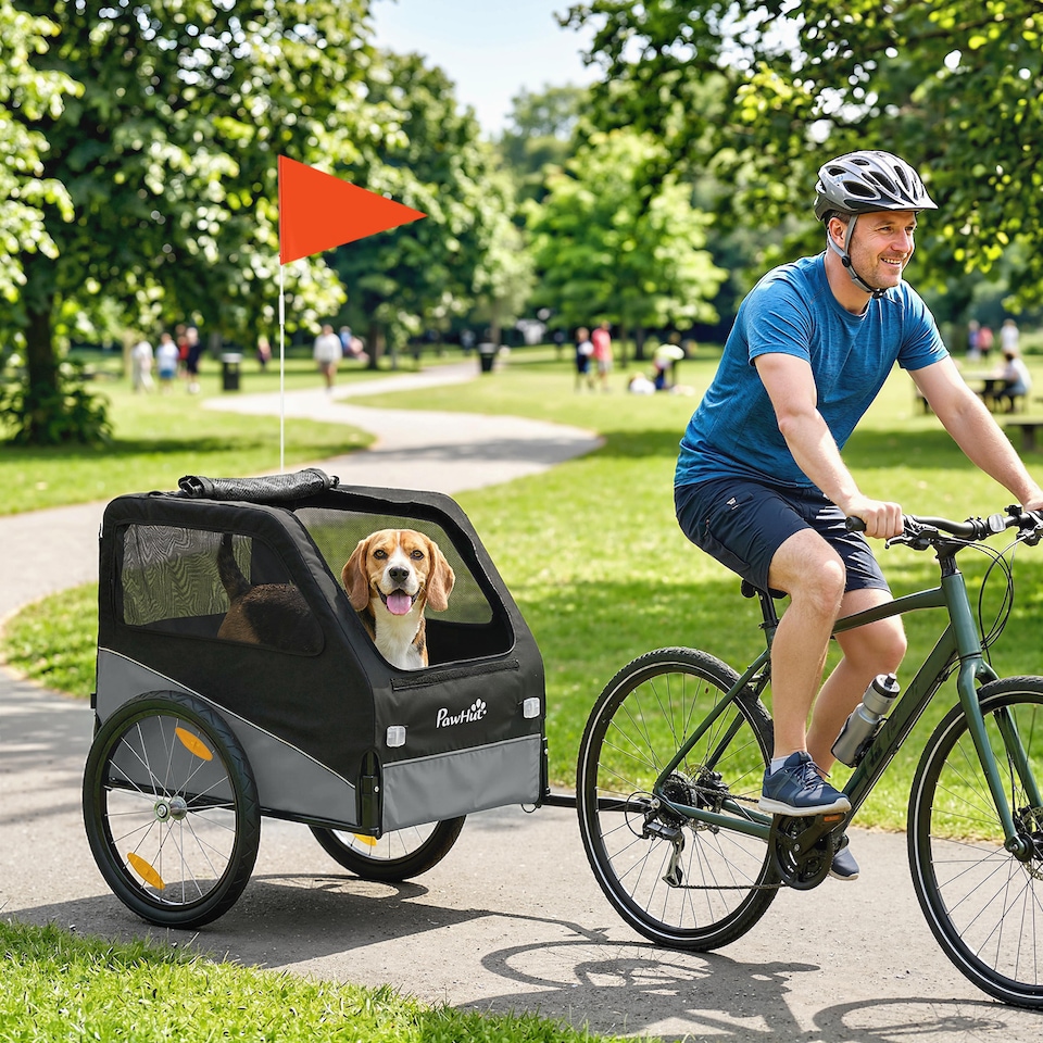 image 1 of PawHut Dog Bike Trailer for Small & Medium Pets with 20" Rubber Wheels, Grey