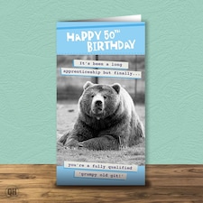 Happy 50th Birthday Card - Long Apprenticeship Fully Qualified 'Grumpy Old Git'