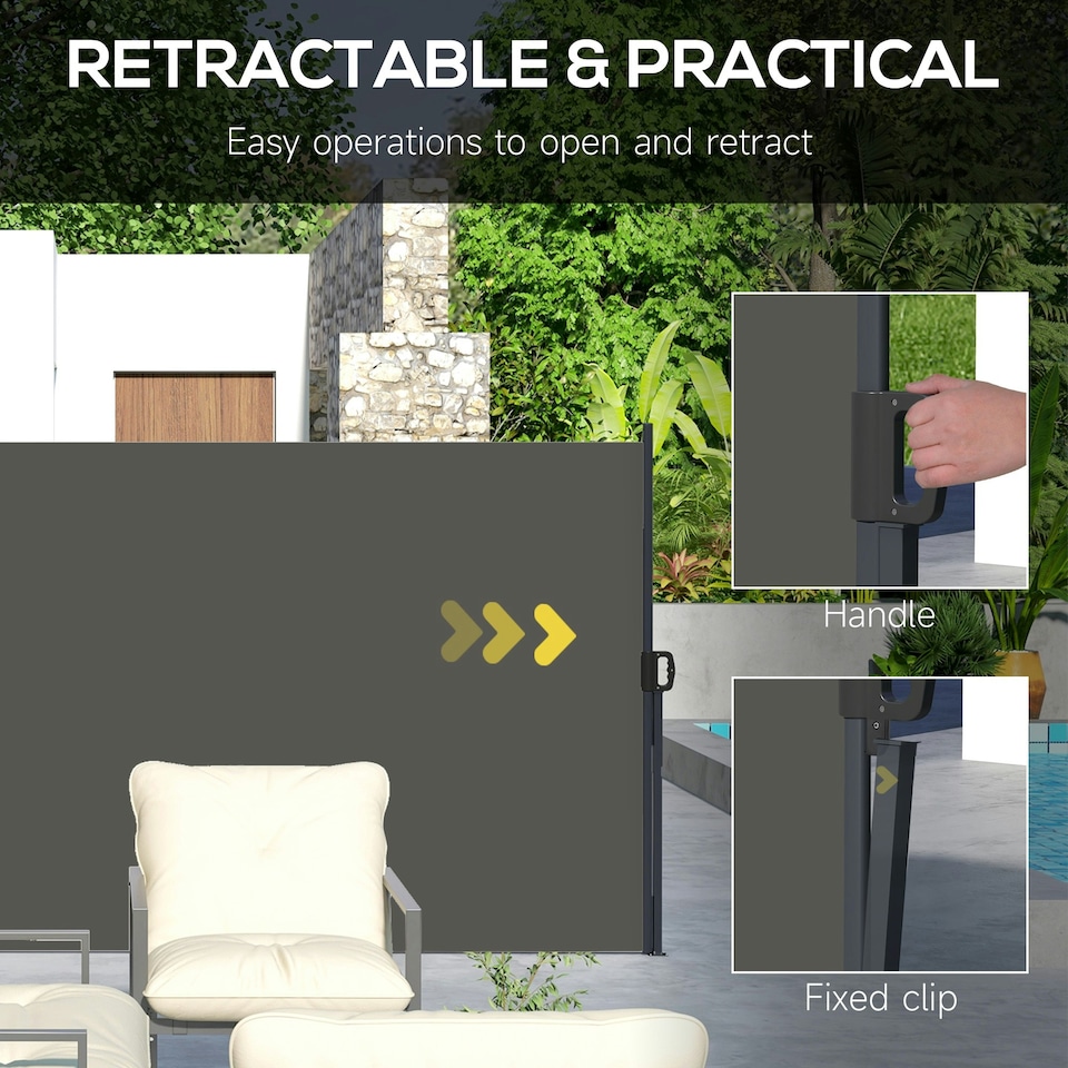 image 1 of Outsunny Side Awning Retractable, Privacy Screen, 400x160cm, Dark Grey Grey