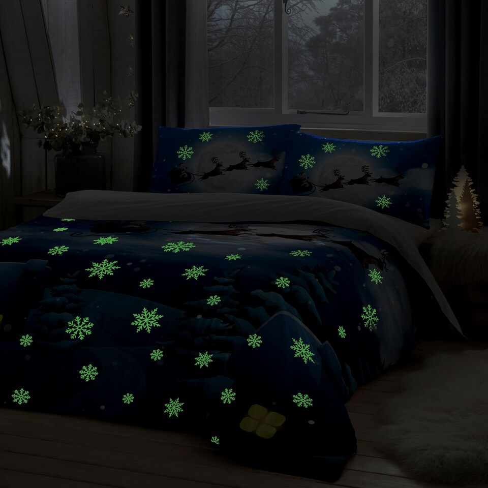 image 1 of Bedlam Santa Glow In The Dark Duvet Cover Set Multi