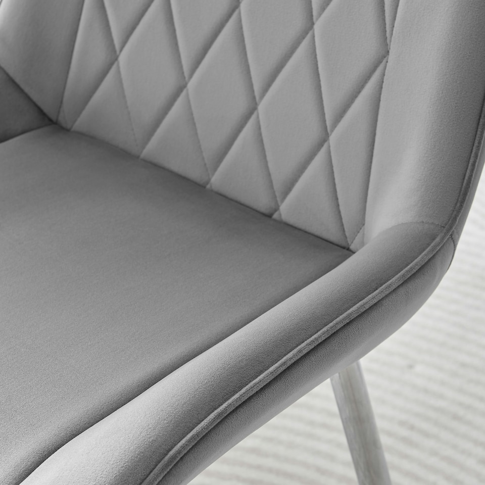 image 1 of Furniturebox 2x Pesaro Grey Velvet Silver Leg Luxury Dining Chairs