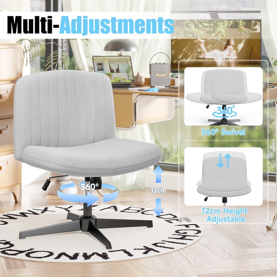image 1 of Rattantree Ergonomic Cross Legged Office Chair Armless Velvet Desk Chair