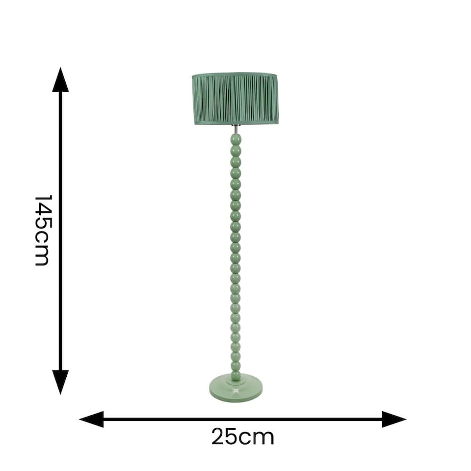 image 1 of ValueLights Bobbins Sage Green Floor Lamp Pleat Pink Shade and Bulb