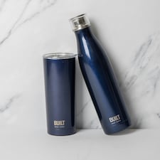 BUILT Double Walled 740ml Water Bottle and 590ml Double Walled Travel Mug Set - Midnight Blue Blue | ONE SIZE