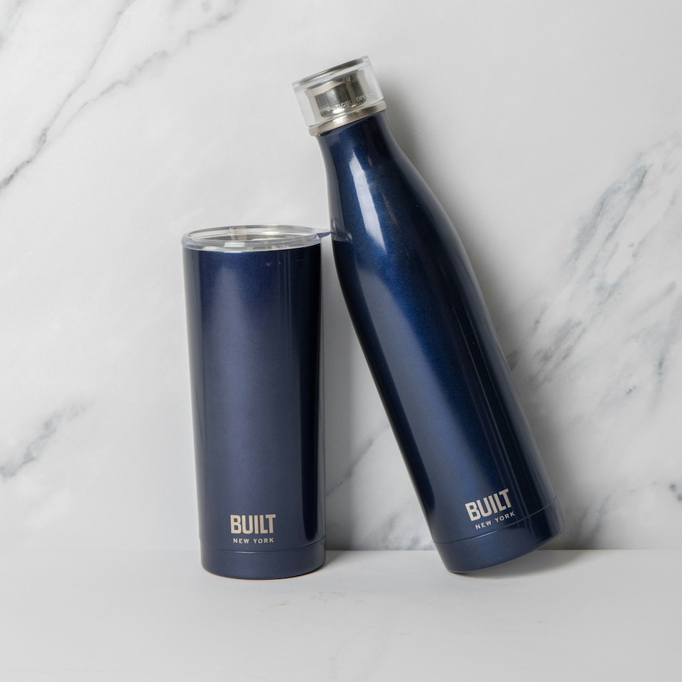 image 1 of BUILT Double Walled 740ml Water Bottle and 590ml Double Walled Travel Mug Set - Midnight Blue Blue | ONE SIZE