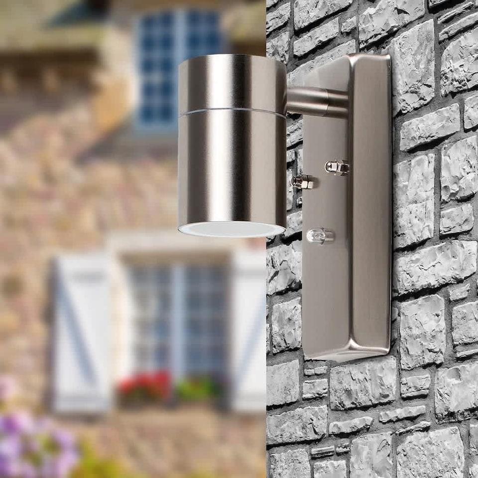 image 1 of ValueLights Barrow Modern Stainless Steel Dusk Dawn Sensor Outdoor Garden Wall Down Light | Chrome