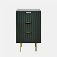 OHS Ribbed Bedside Table Modern Bedroom 3 Draw Office Nightstand | Green | Dark Forest Green