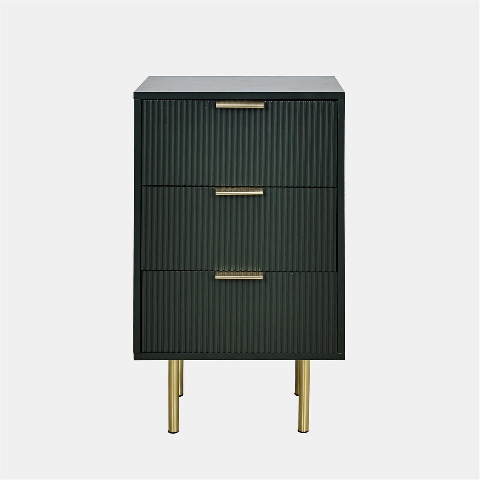 image 1 of OHS Ribbed Bedside Table Modern Bedroom 3 Draw Office Nightstand | Green | Dark Forest Green