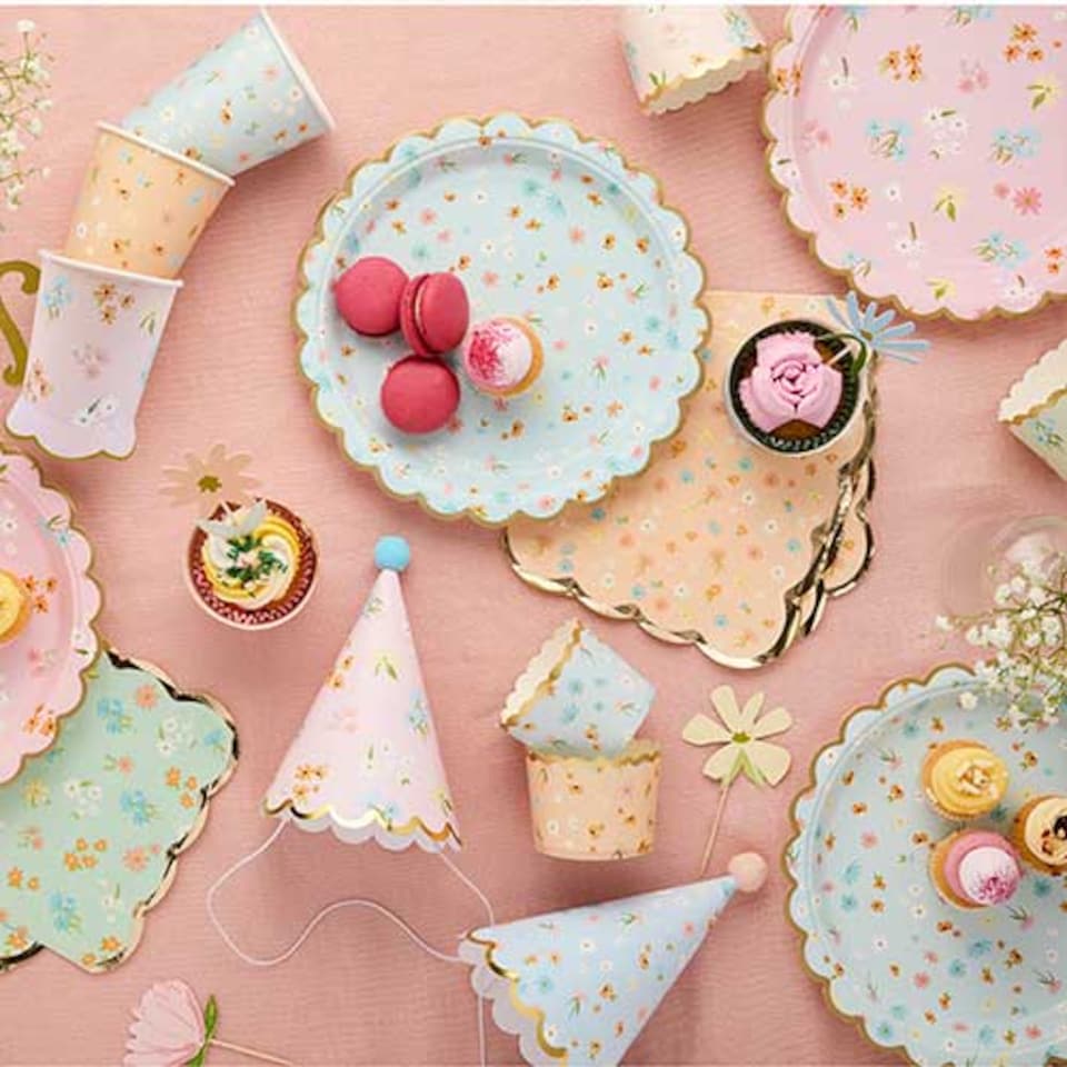 image 1 of Assorted Pastel Floral Tea Party Paper Cups 250ml - Pack of 8
