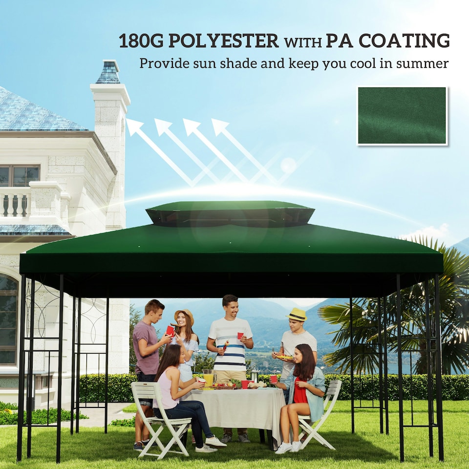image 1 of Outsunny 3x4m Gazebo Replacement Roof Canopy 2 Tier Top UV Cover Green