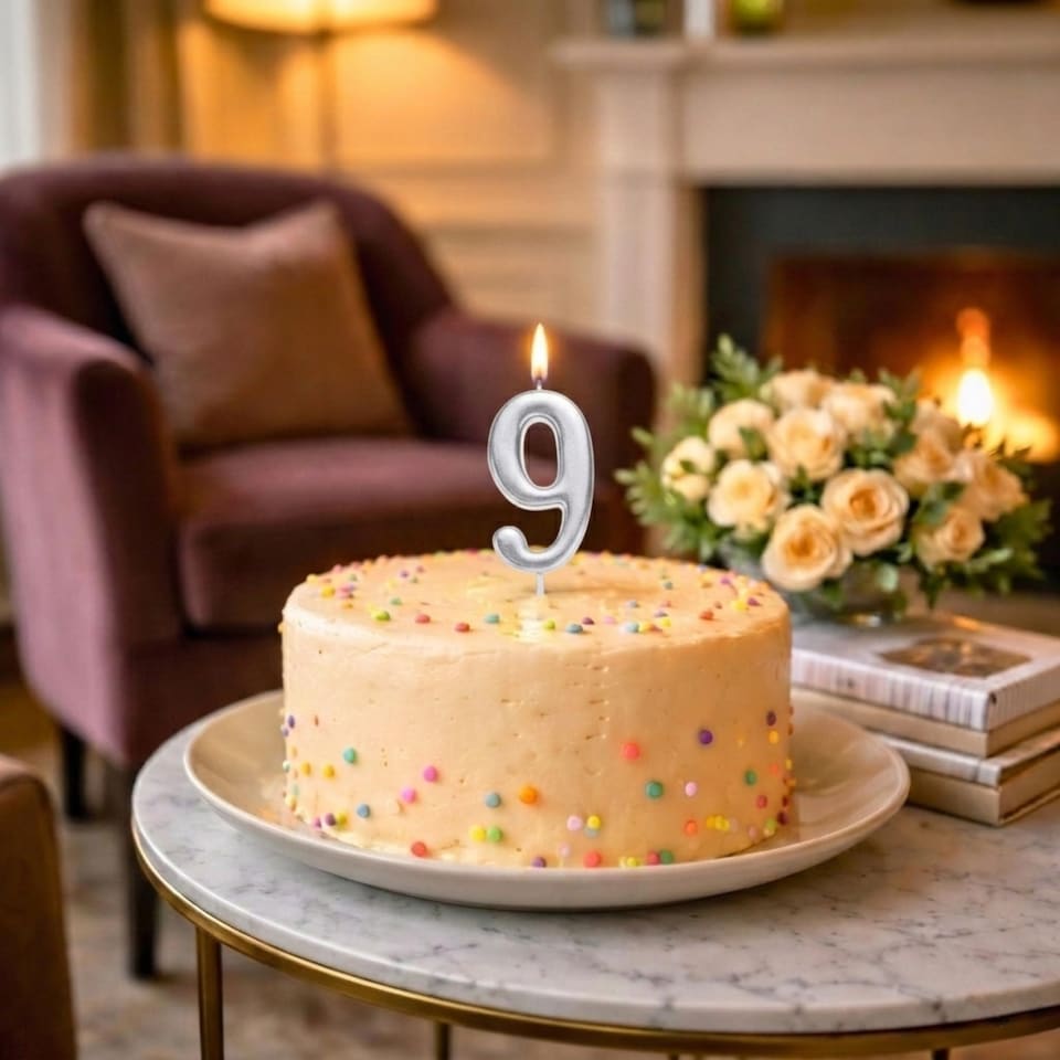 image 1 of Silver 9 Number Candle Birthday Anniversary Party Cake Decorations Topper | Silver