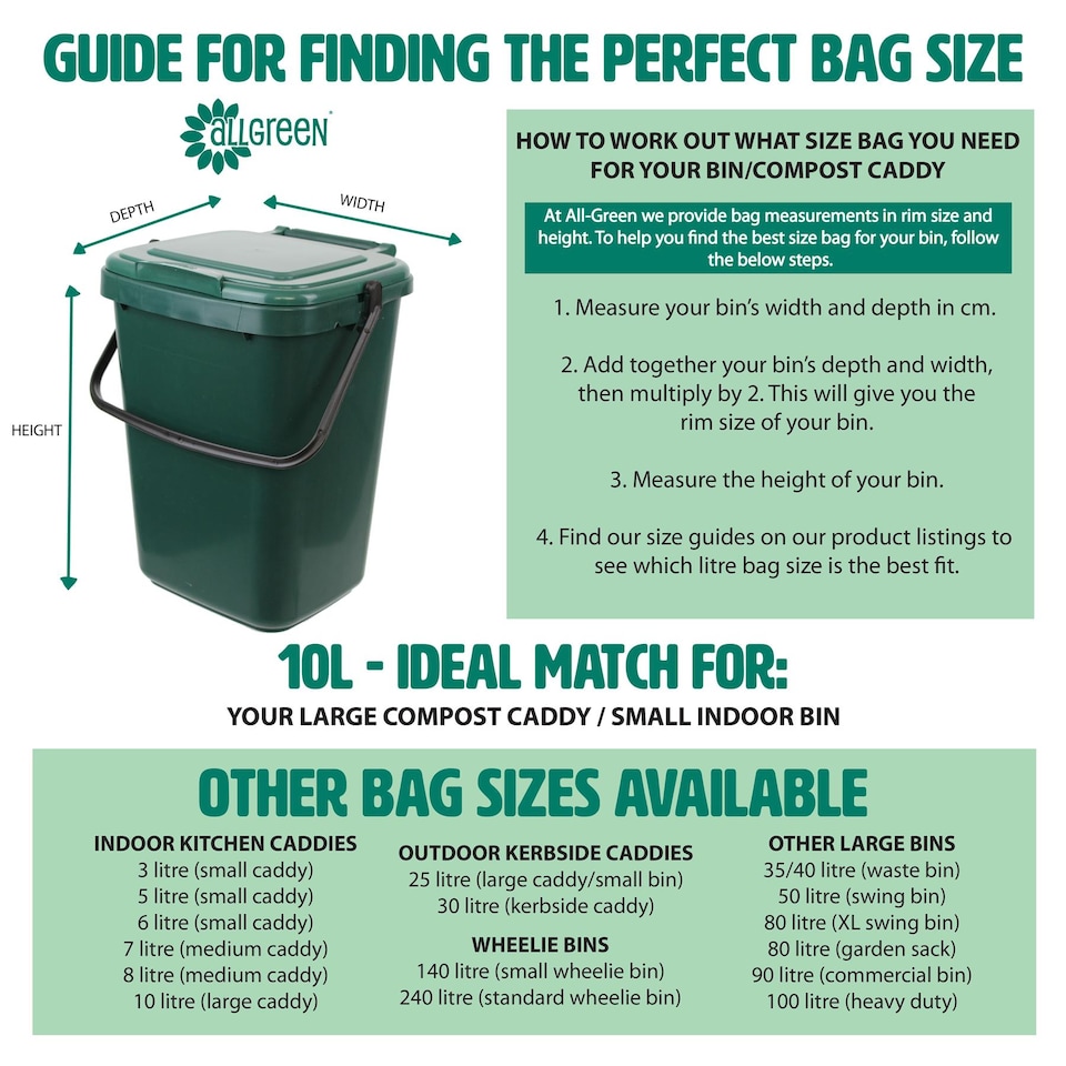 image 1 of All-Green 10 Litre Compostable Food Waste Bin Liners - 10 Rolls
