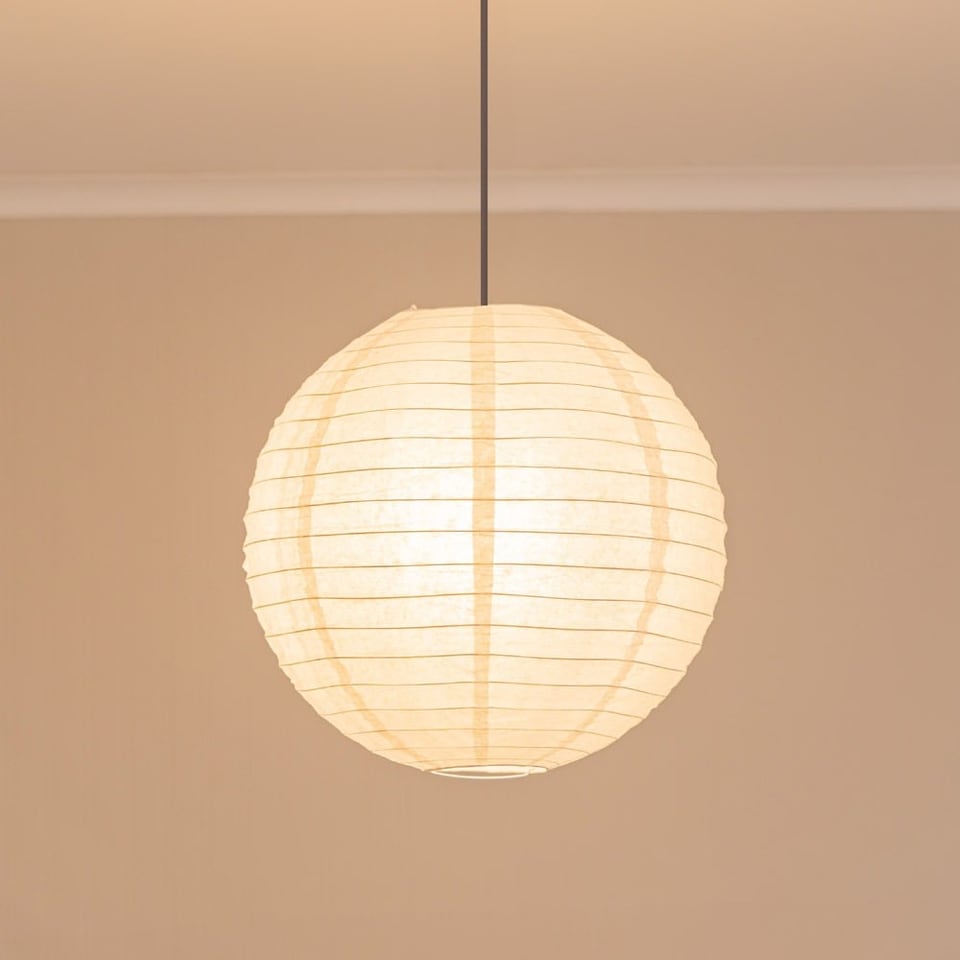 image 1 of ValueLights Isla White Paper Globe Ceiling 40cm Lamp Shade | White