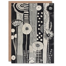 White Abstract Stripes Wildflowers Him Her Birthday Card