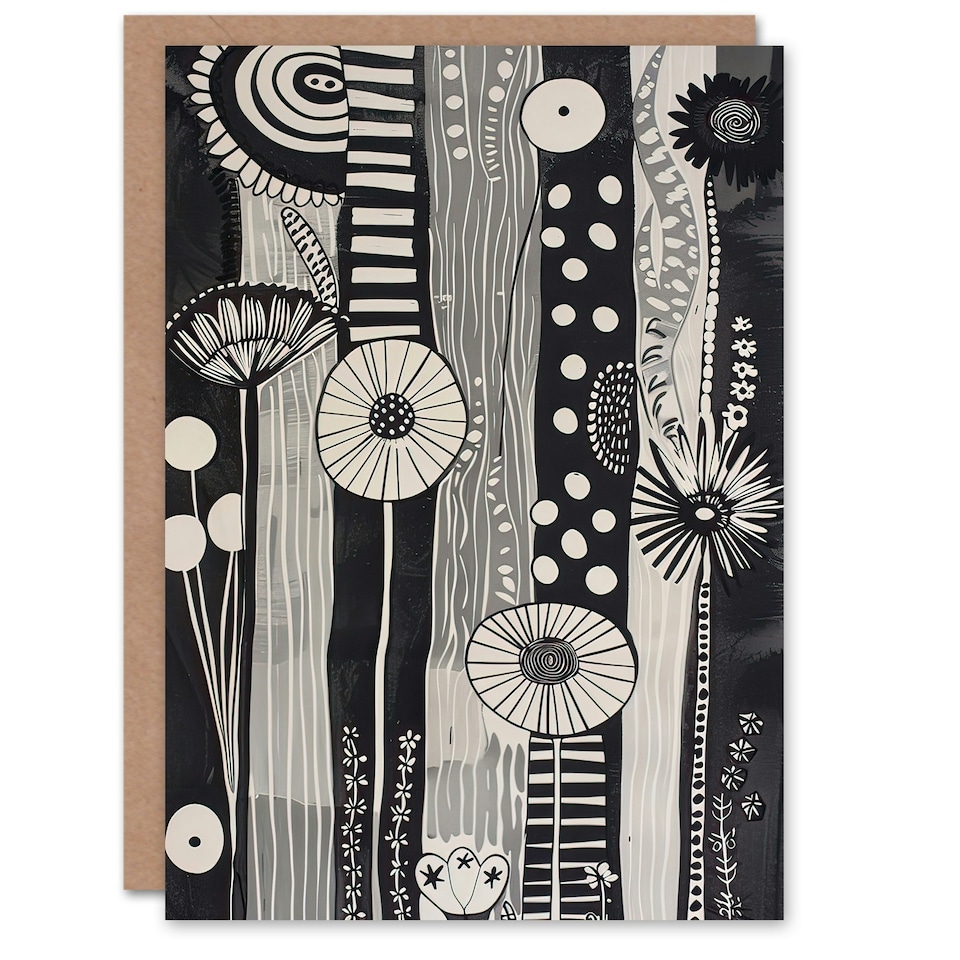 image 1 of White Abstract Stripes Wildflowers Him Her Birthday Card
