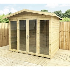10 x 11 Pressure Treated T&G Apex Summerhouse + LONG WINDOWS + Overhang + Safety Toughened Glass + Euro Lock with Key (10' x 11' / 10ft x 11ft) (10x11)