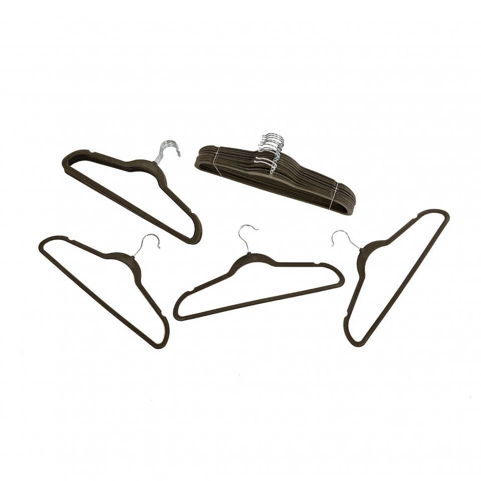 image 1 of Pack of 20 Grey Non-Slip Space Saving Velvet Clothes Garment Coat Suit Hangers