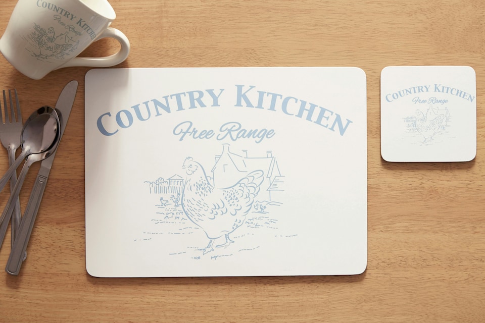 image 1 of Interiors By Premier Country Kitchen Set of Four Cork Placemats, Durable Heat-Resistant Table Mats with Farmhouse Design | Cream