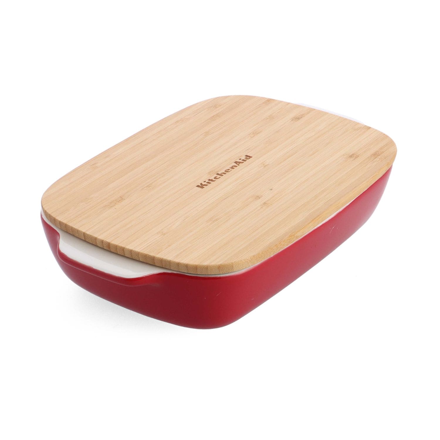 KitchenAid Stoneware Baker with Bamboo Lid, Oven & Dishwasher Safe in Red | Size: Medium