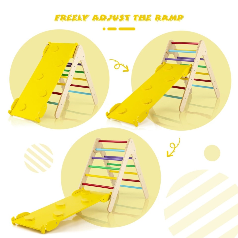 image 1 of COSTWAY 2-in-1 Triangle Climbing Set Wooden Toddler Climbing Triangle Ladder