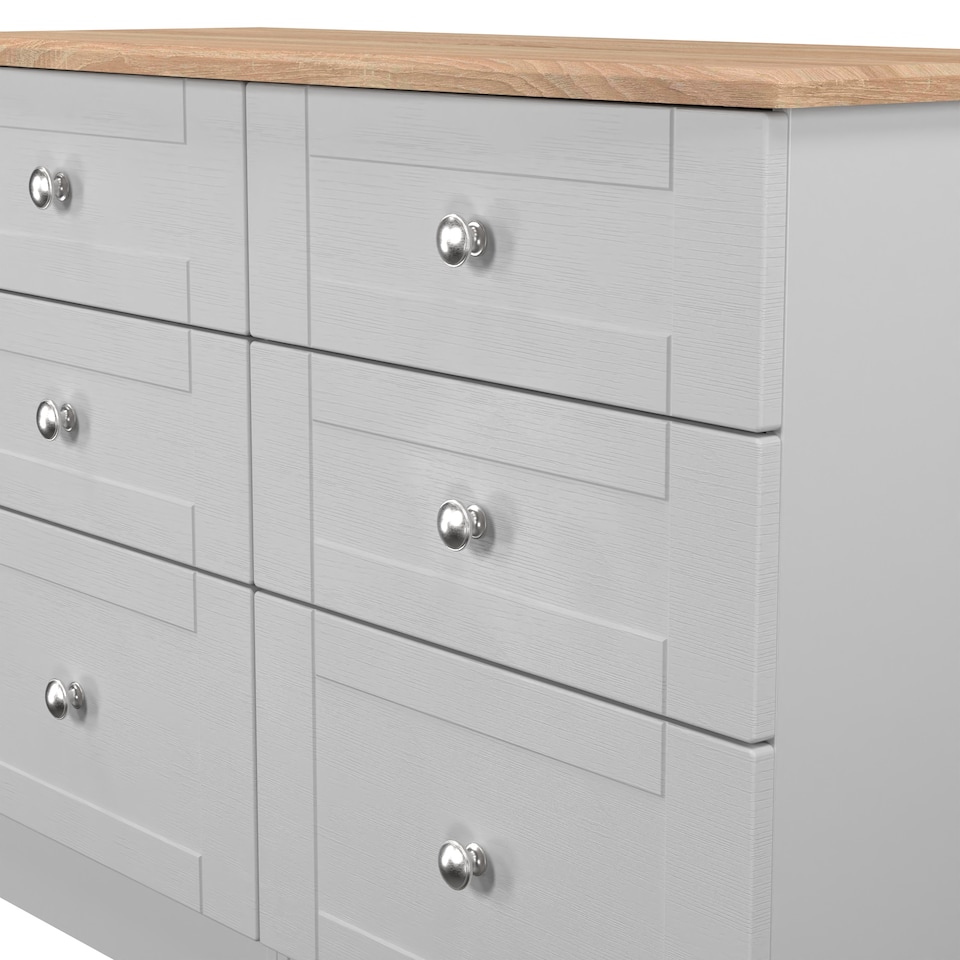 image 1 of Cumbria 6 Drawer Wide Chest of Drawers in Grey Ash & Bardolino Oak (Ready Assembled) | Grey | Grey Ash & Bardolino Oak