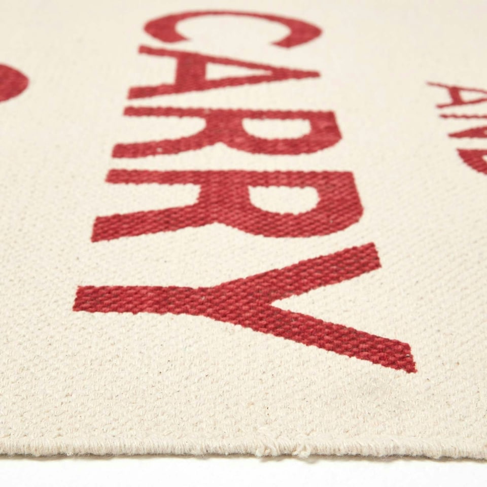 image 1 of Homescapes Keep Calm And Carry On Handwoven 100% Cotton Rug in Red & White - 60 x 100 cm Red | 60 x 100 cm