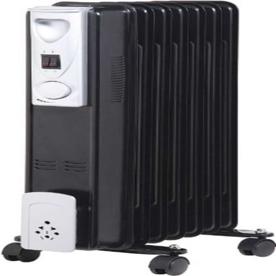 image 1 of 1500w 1.5kw 7 Fin Slim Line Black Oil Filled Radiator Heater