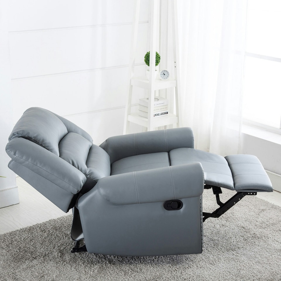 image 1 of Denver Bonded Leather Manual Recliner Stud Sofa Home Lounge Chair (Grey)