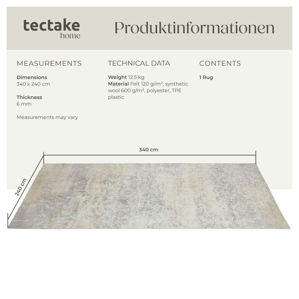 image 1 of Washable Rug Dalia - various sizes, faded pattern, easy-care short pile, non-slip Cream | 340 x 240 cm