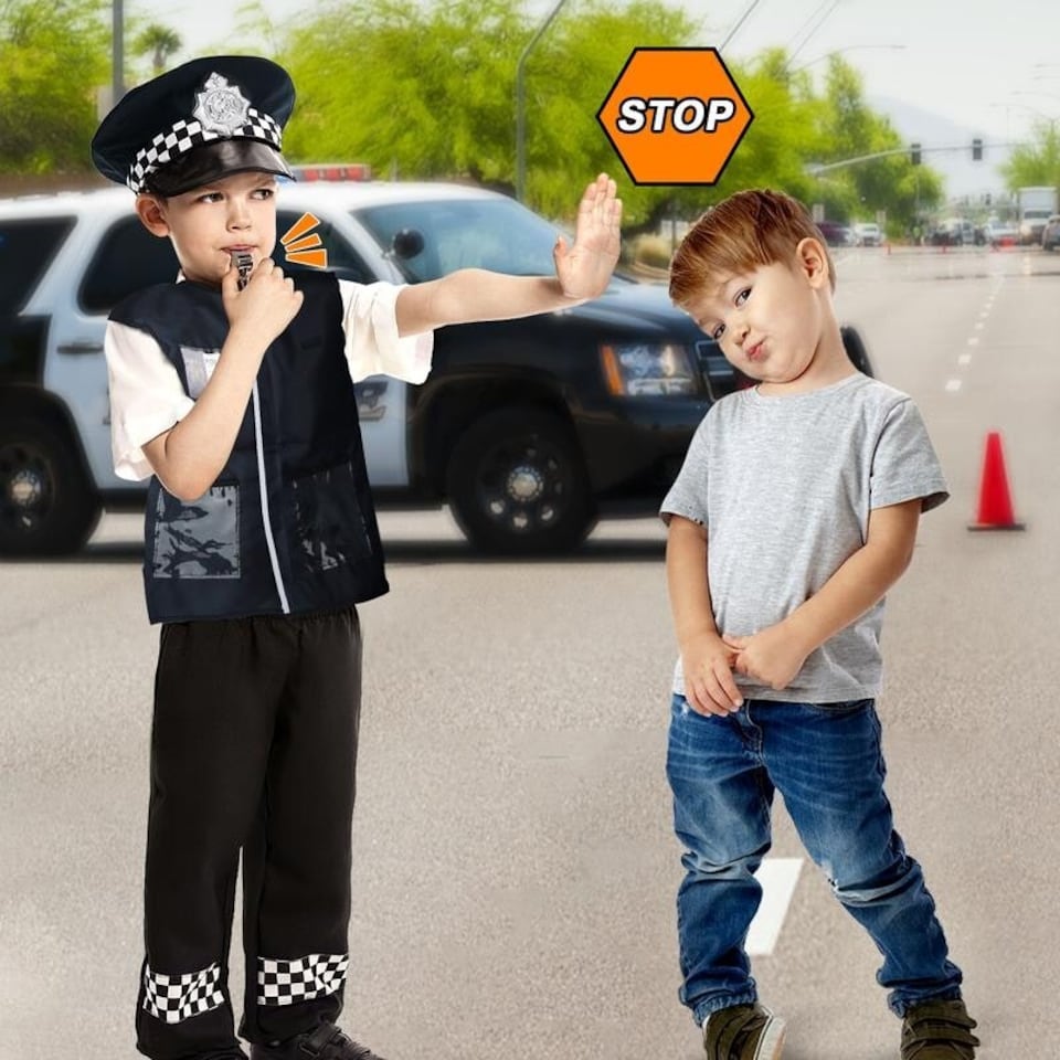 image 1 of Police Costume Role Play Set -Vest, Hat, Toy Shotgun & Accessories with Sound for Kids Ages 6 plus