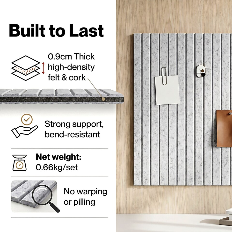 image 1 of Levede Felt Notice Board 6 Pack Wall Tiles Pin Board Self Adhesive Grey 30x30cm