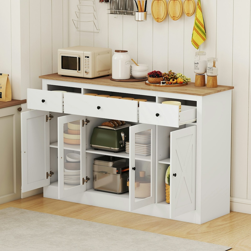 image 1 of COSTWAY Buffet Sideboard Kitchen Storage Cabinet 3 Drawers White White