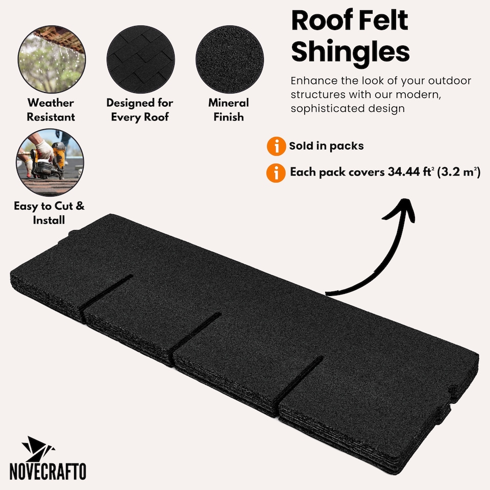 image 1 of Bitumen Roof Felt Shingles (3.2 sqm), Asphalt Roof Shingles - Weather Resistant Roofing Tiles 20 pcs