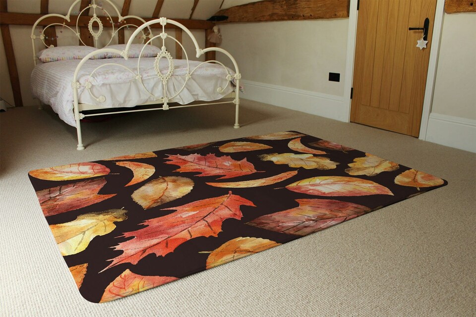 image 1 of Autumn Leaves on Black (Rug) | Orange | L