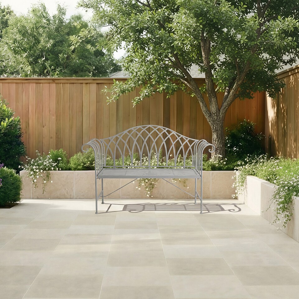 image 1 of Charles Bentley Decorative Wrought Iron Outdoor Rustic Bench - Grey