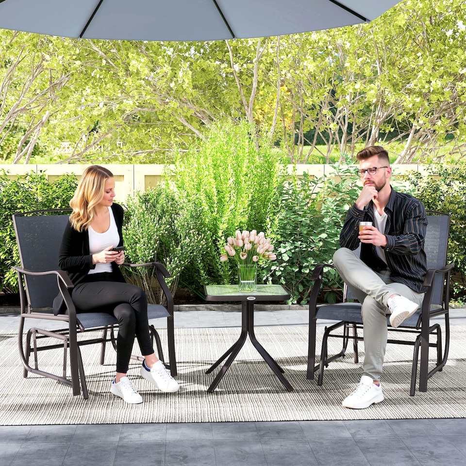 image 1 of Outsunny Glider Rocking Chair & Table Set 2 Single Seaters Rocker Garden Swing Chair Patio Furniture Bistro Set Grey