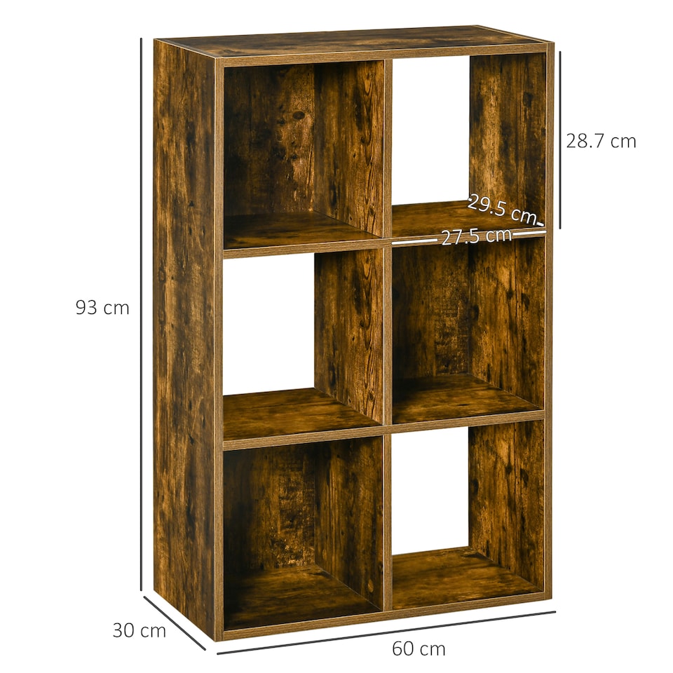 image 1 of HOMCOM Industrial Style Storage Shelf, Bookcase, Bookshelf with 6 Compartments, Freestanding Shelving Unit for Living Room, Home Study, Rustic Brown