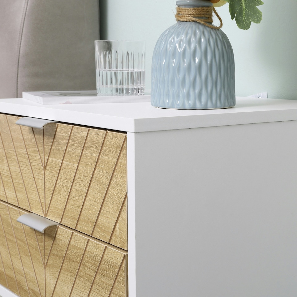 image 1 of HOMCOM Bedside Table End Table with 2 Drawers for Bedroom, White and Oak