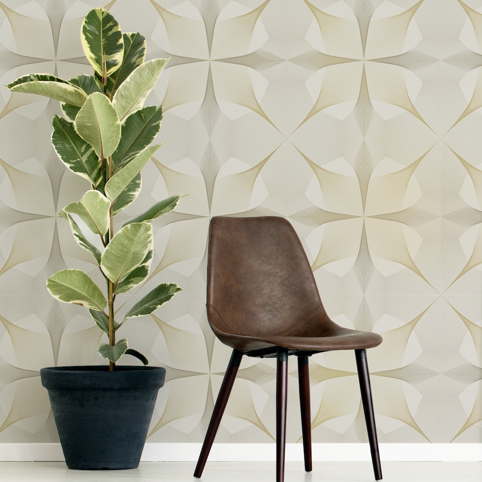 image 1 of NuWallpaper NUS3575 Inuition Peel & Stick Wallpaper, White & Gold | White | White & Gold | 2.86m² | 1