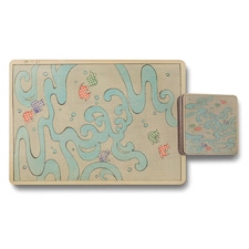 12 Piece Placemat And Coaster Set With Designer Artwork And Wood Bottom