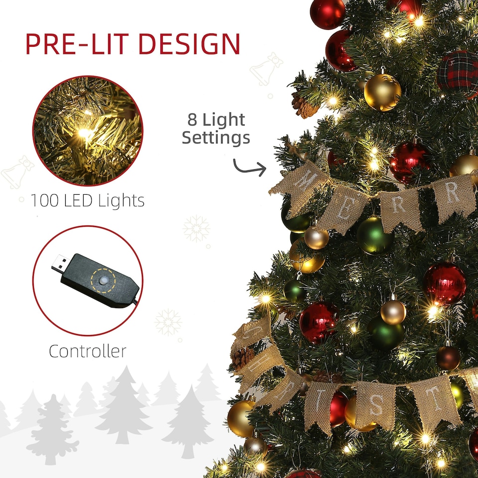 image 1 of HOMCOM 5ft Artificial Christmas Tree with LED Lights and Red Decorations