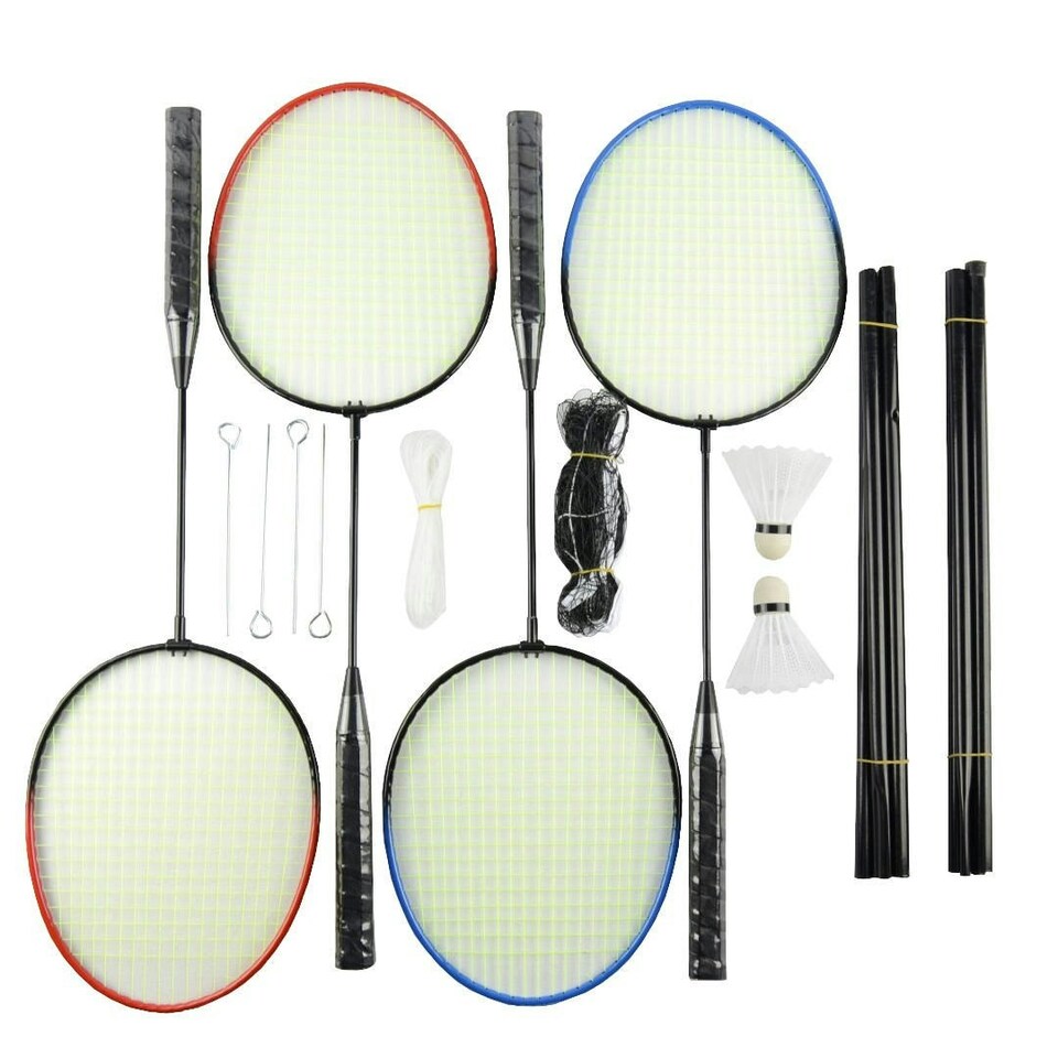 image 1 of Oypla 4 Player Garden Badminton Set w/ Racket, Net, Shuttlecocks & Carry Bag