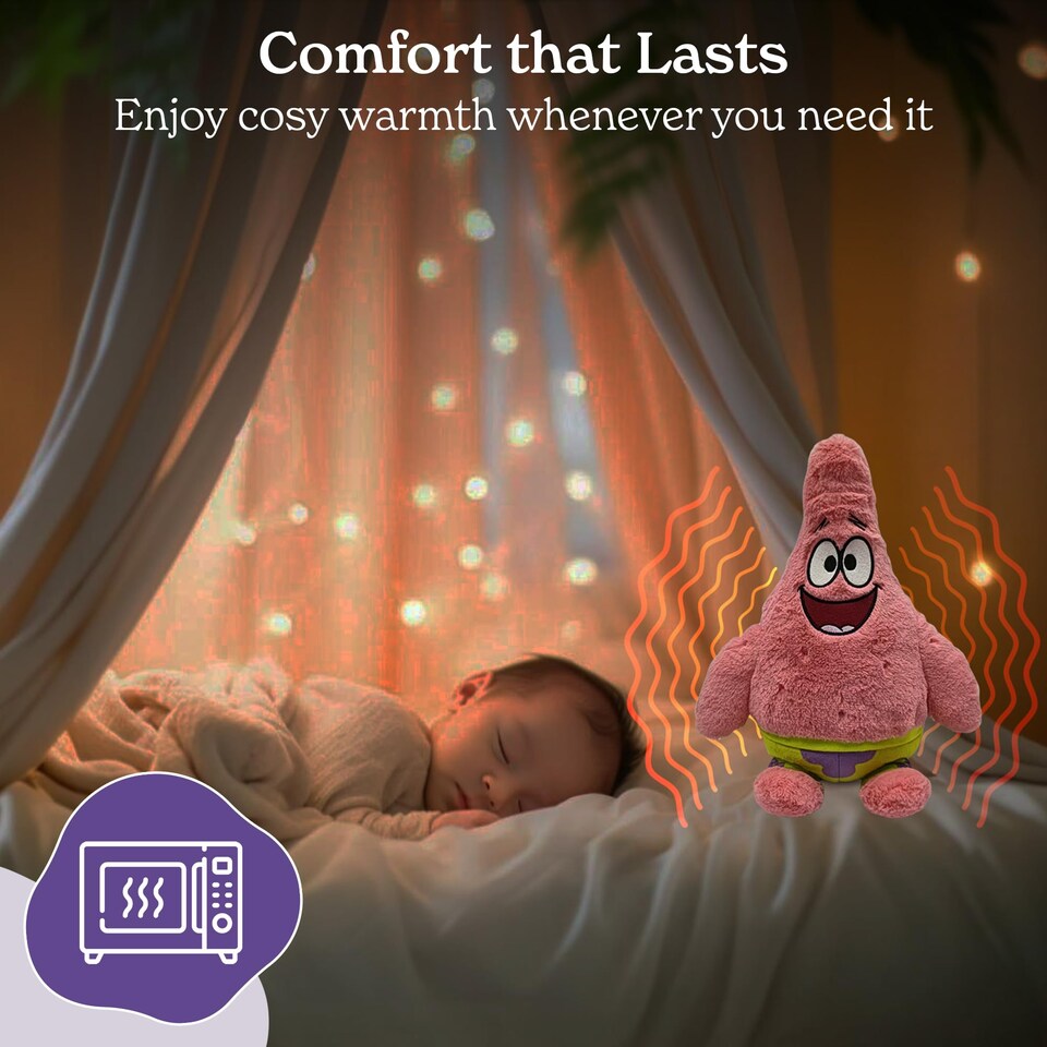 image 1 of Warmies Plush Patrick Star from Nickelodeon’s Spongebob Squarepants. Microwavable Toy, Weighted Heatable Plushie for Adults and Kids, Stuffed Cuddly Toy, Gently Scented with French Lavender