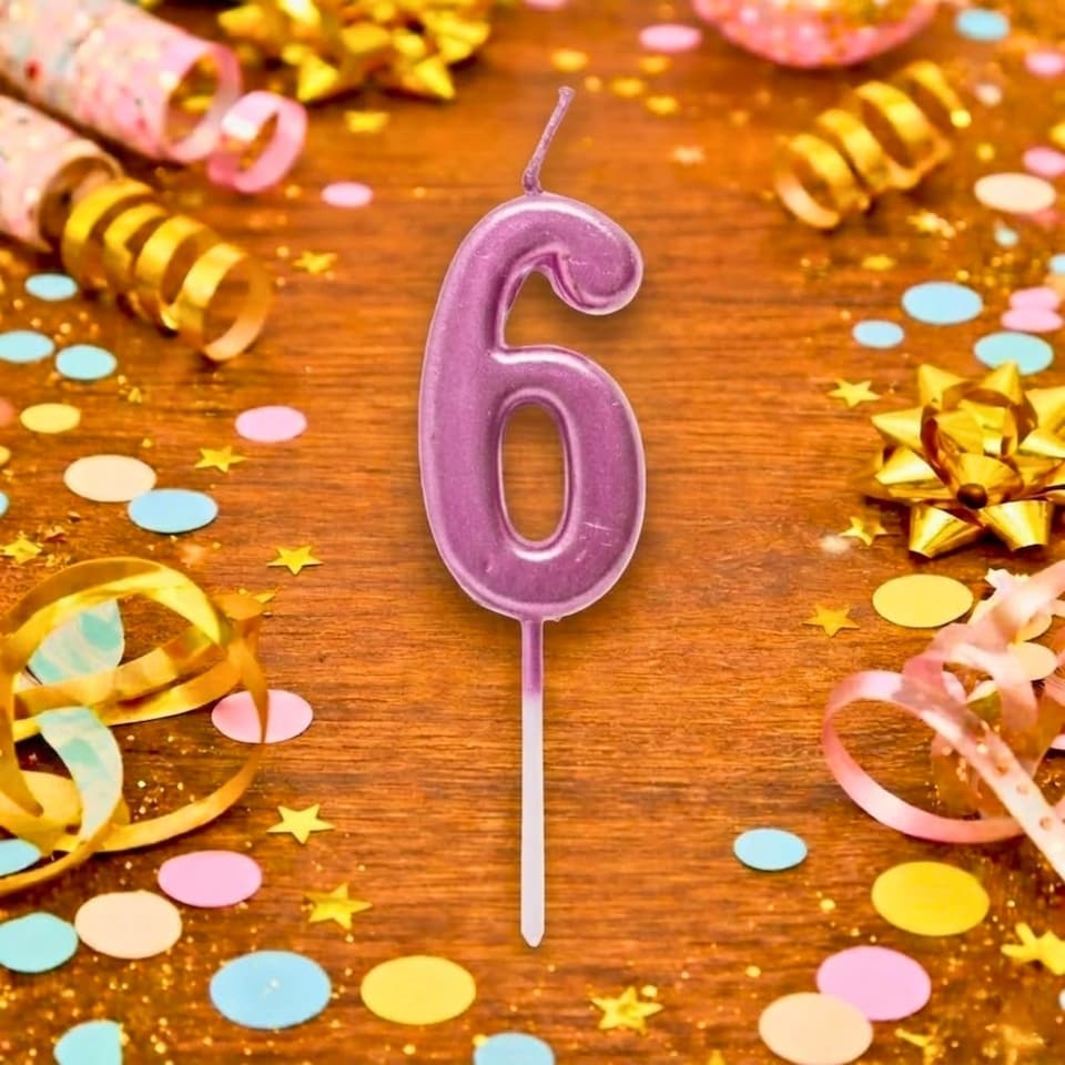 image 1 of Number Candle Pink 6 Candle Birthday Anniversary Party Cake Decorations Topper | Pink