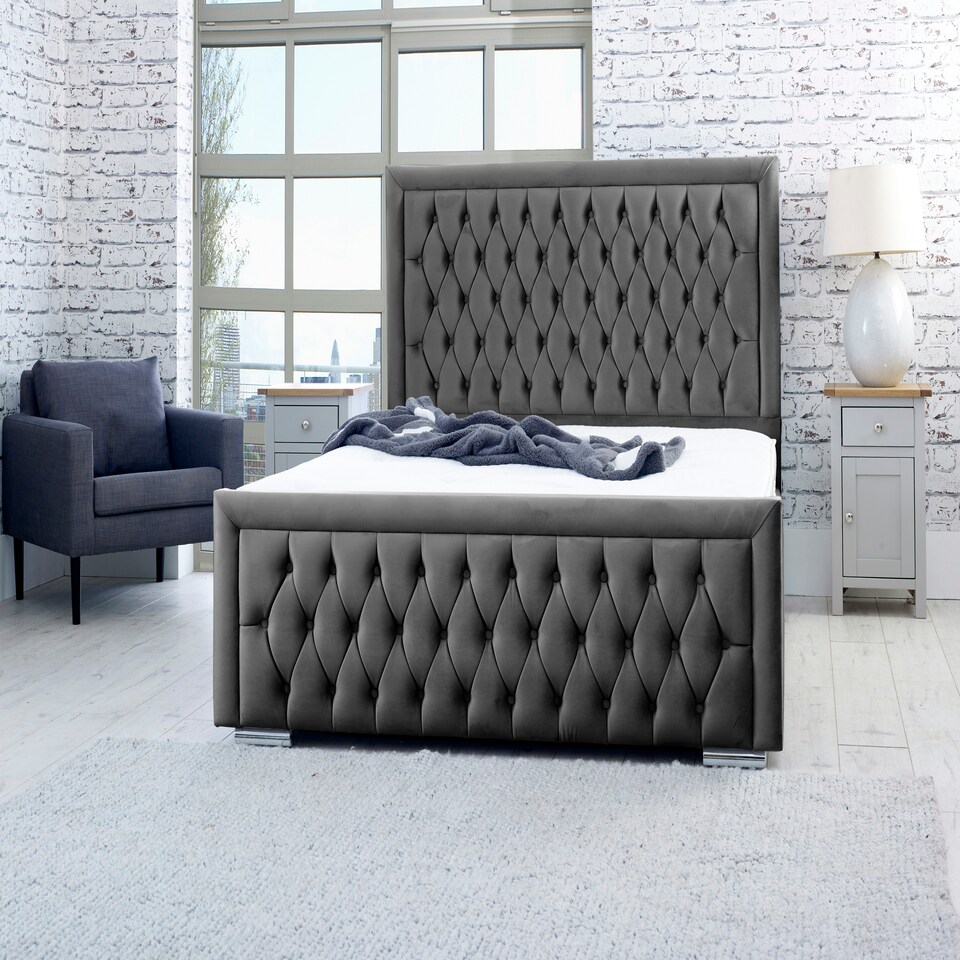 Piera Plush Small Double Bed Frame - Black