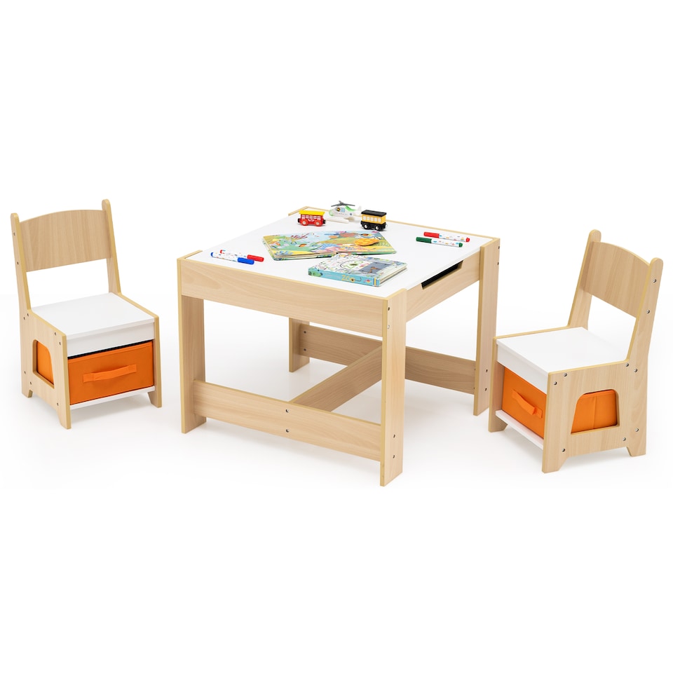 image 1 of COSTWAY Kids Table and Chairs Set Wooden Table Natural