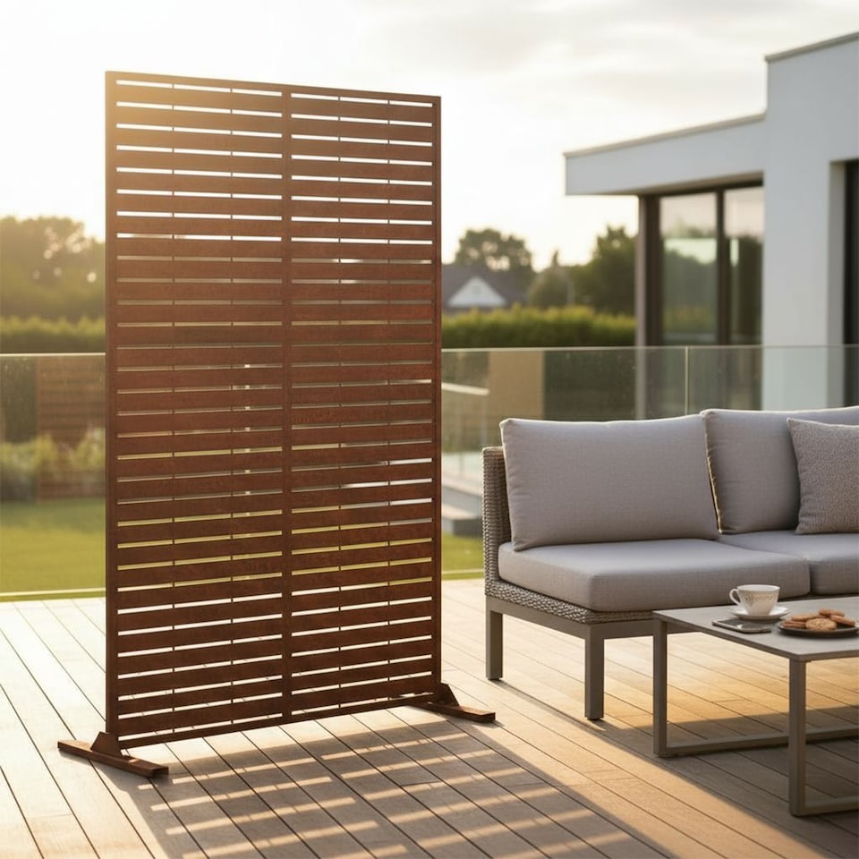 image 1 of Nicoman Metal Slat Indoor Outdoor Privacy Screen with Stand | Bronze | Rusted | 1