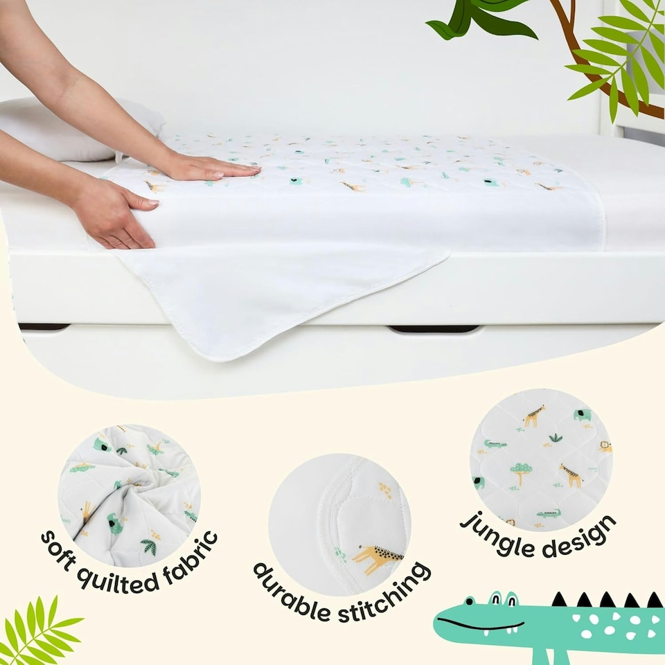 image 1 of Toddler Potty Training Bed Pad with Tucks - Soft Waterproof Bedwetting Pee Protector Mat for Kids - Multi-Layer Non-Slip Washable Absorbs Up to 2000ml 90 x 85cm White | Explorer | Single