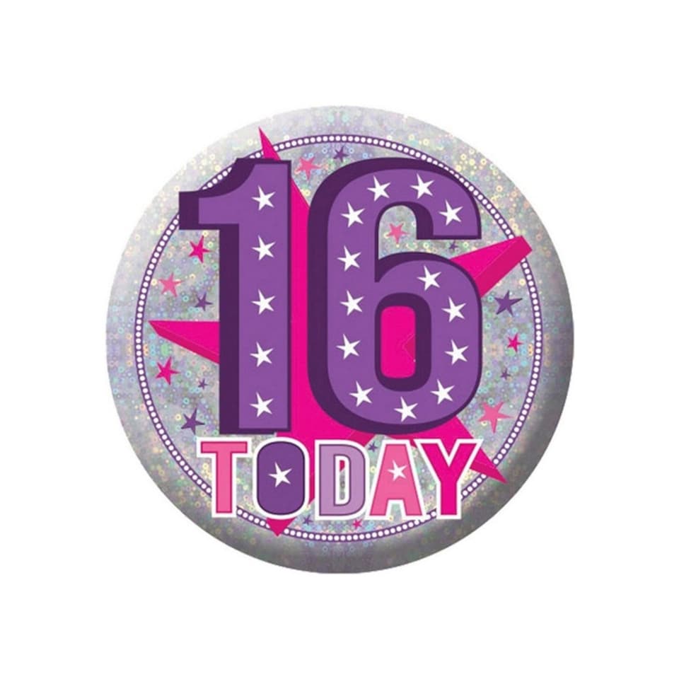 Amscan 16 Today Holographic Badge - Purple/Pink/Grey - One Size
