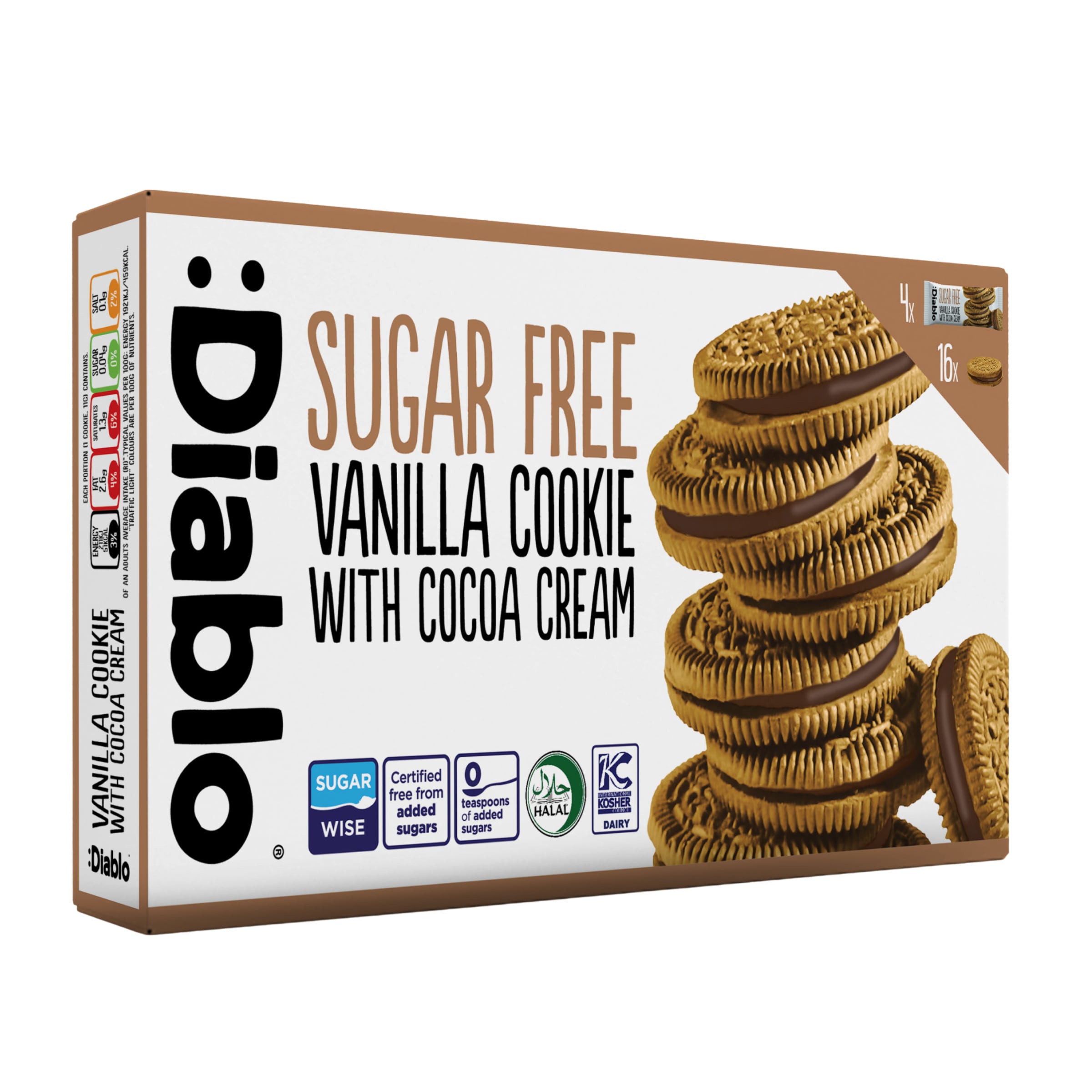 Diablo Sugar Free Vanilla and Cocoa Cream Cookies 176g